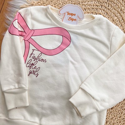Conj. Casaco de Moletom Fashion Little Girls e Calça Legging - Off White e Caramelo